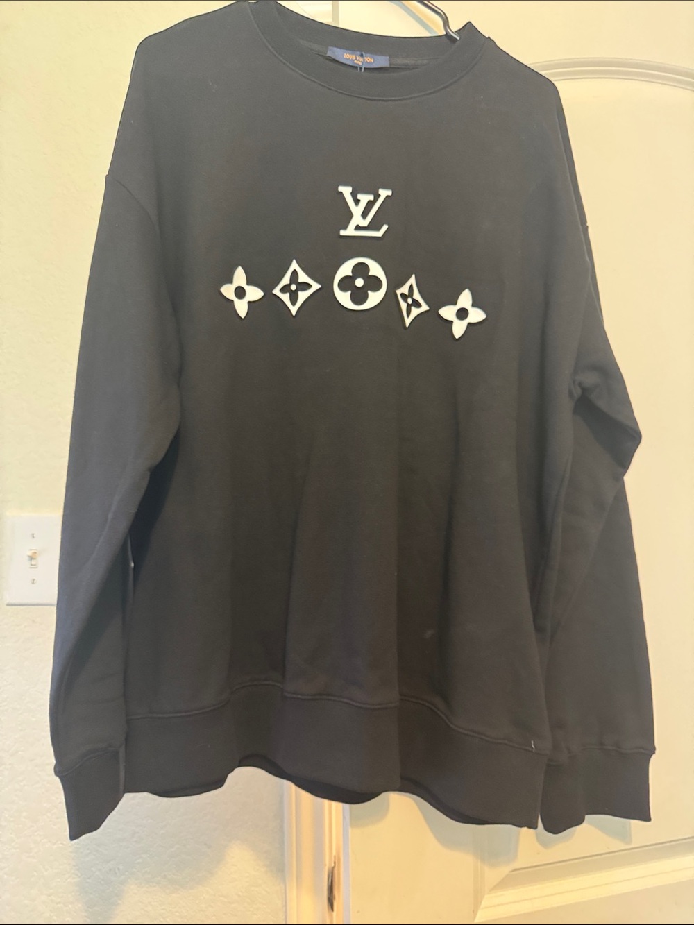 Black Crewneck Sweatshirt with White Monogram Motif